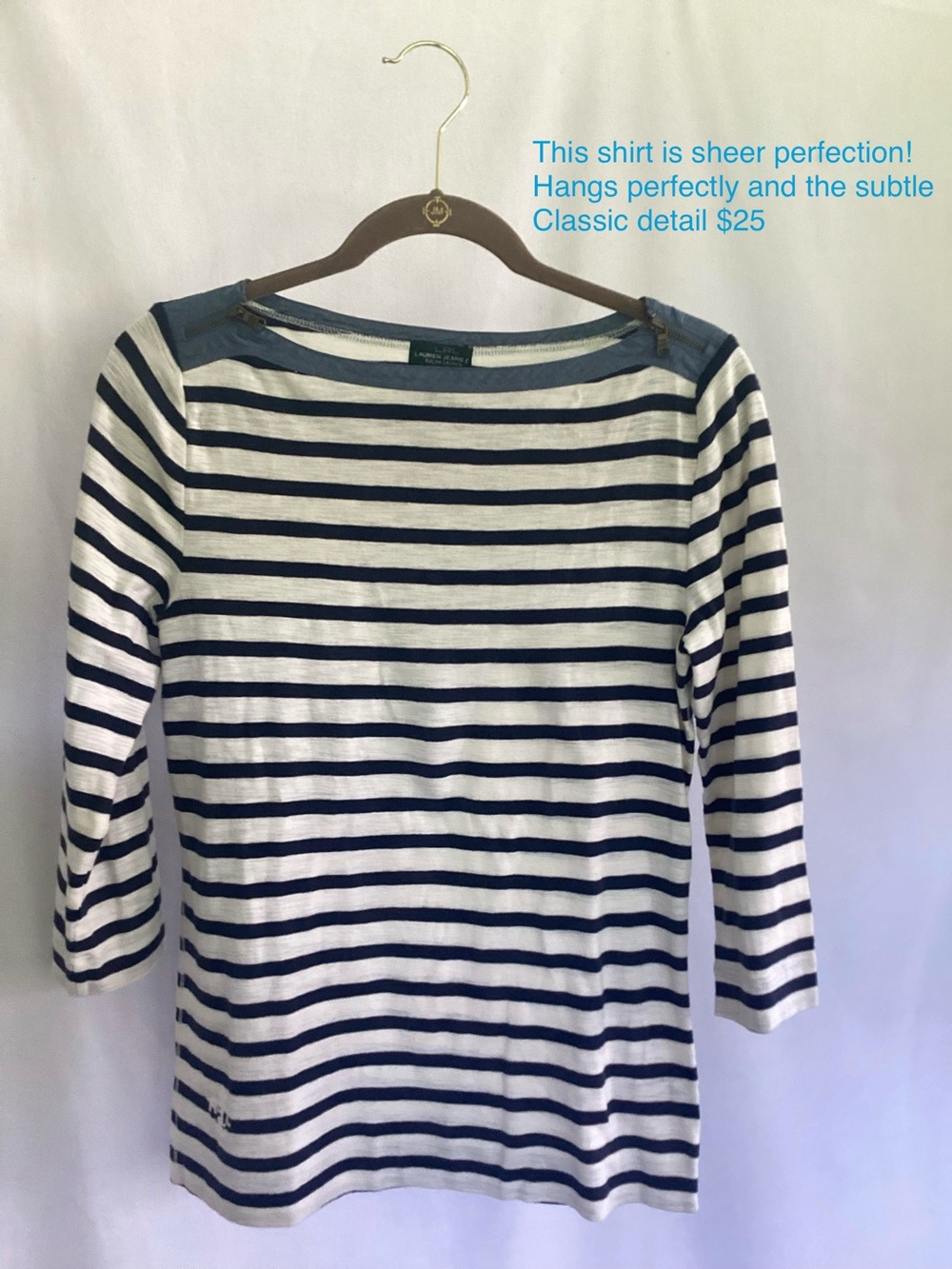 Ralph Lauren Navy and White Striped Crewneck Tee